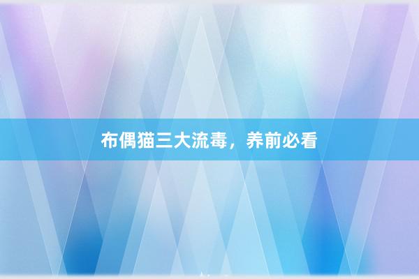 布偶猫三大流毒，养前必看